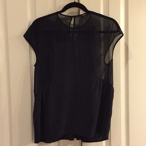 Worn once! Madewell Sheer 100% Silk Black Top